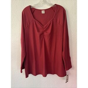 Terra Sky Top Womens 1X 16W 18W Long Sleeve Sweetheart Rib in Rose Pink Shirt